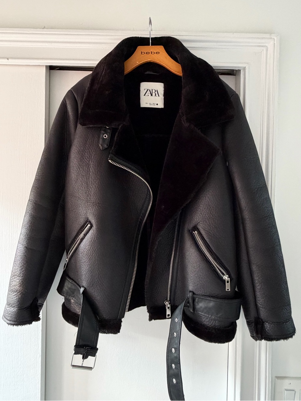 ZARA Black Faux-Leather Shearling Rider Jacket